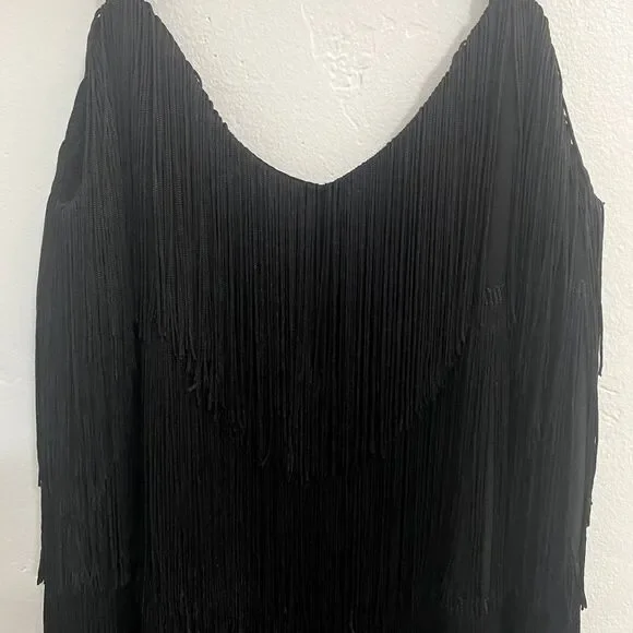 Zara | Black Fringe Tassels Tiered Mini Dress Spaghetti Strap 1920s - Picture 3 of 8